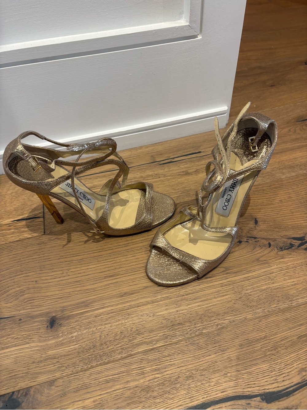 Jimmy Choo Metallic Gold Lace-Up High Heel Sandals